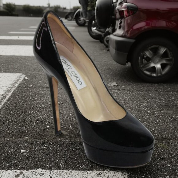 Jimmy Choo Cosmic Black Patent Leather Closed Toe Platform Stiletto, Size 36 (6) - Picture 2 of 9